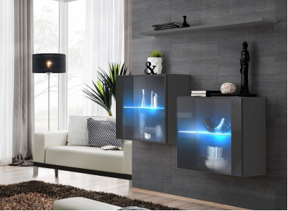 Gray wall cabinet new Furniture Wall unit 130 cm Furnishings Luxus Complete Holzfurniture